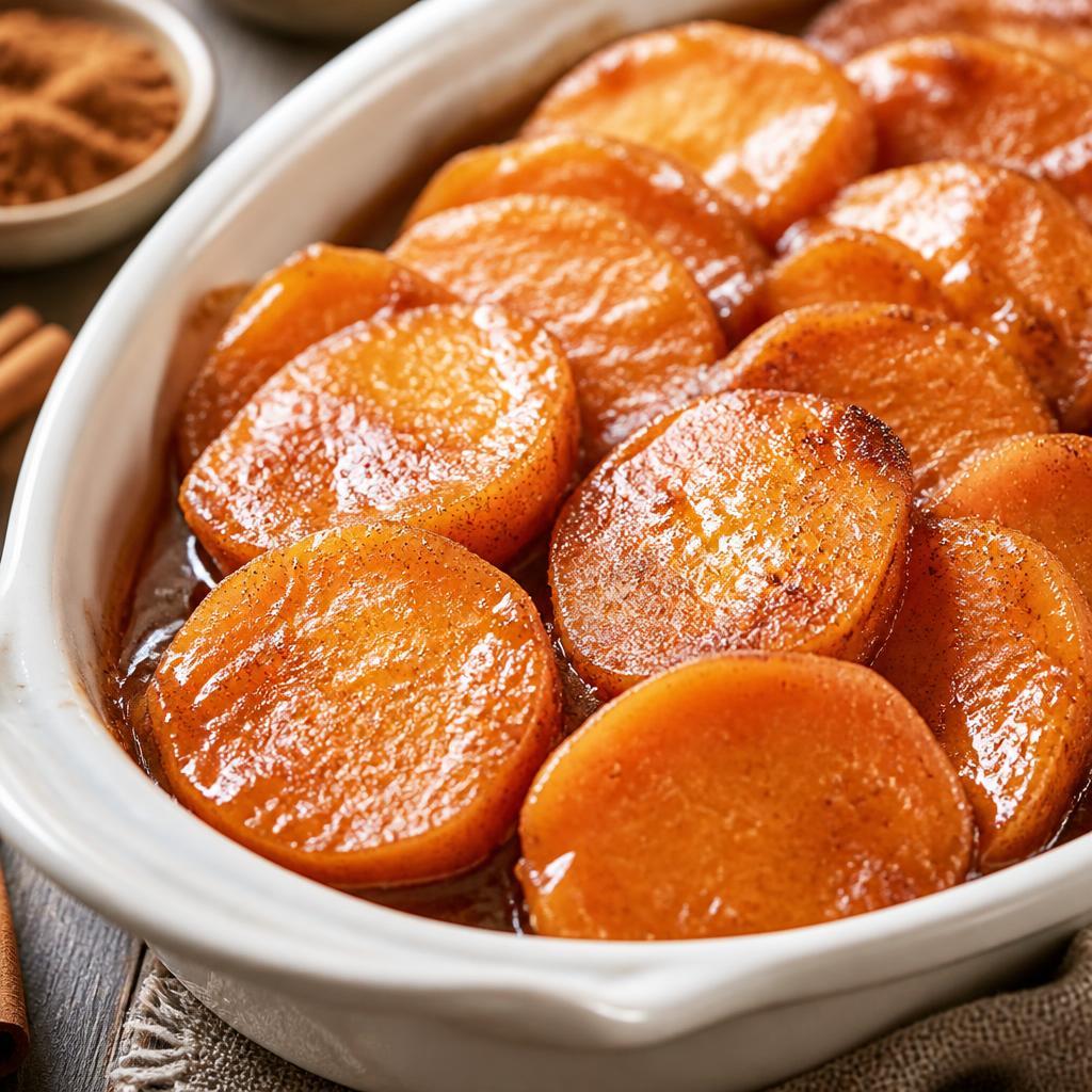 Candied sweet potatoes in brown sugar glaze